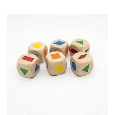 Educational Bulk Custom Handmade Carved Colorful Wood Eco-Friendly CE Certified Durable UV Printing Geometric Pattern Kids Dice