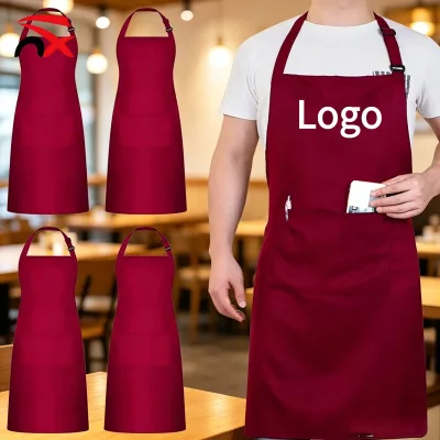 Custom Neck Strap Work Apron Adjustable Kitchen Bib Apron Waterproof Oil-Proof Cooking Coverall for Home Hotel Restaurant