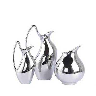 Silver Ceramic Vase Ornament Cold Water Pitcher Flower Vessel High-end Swan-neck Design Modern Minimalist Style Decorative Piece