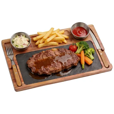 Wooden Slate Serving Board Charcuterie Boards with 2 Bowls, Acacia Wood Cutting Board Cheese Board Serving Plate Tray Platter