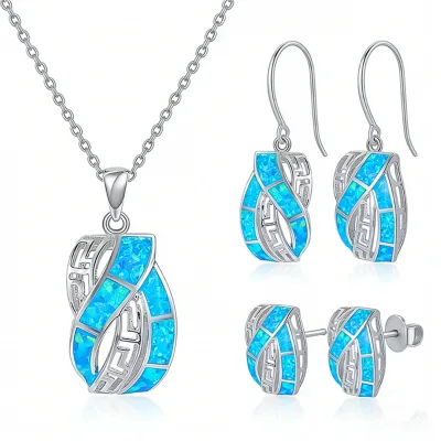 925 Silver Rhodium Plated Opal Wedding Pendant Set Wholesale for Sellers & Drop Shippers