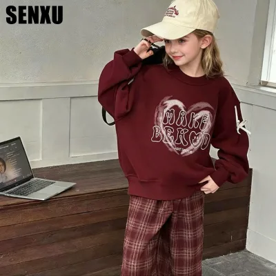 Girls' Children's Cotton Solid Plaid Soft Casual Suit