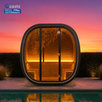 Poolside Outdoor Capsule Barrel Sauna Thermo Pine Wood 8mm Tempered Glass Electric Heater for Backyard Pool Villa Spa House