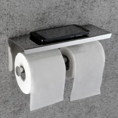 HF Factory OEM 304 Stainless Steel Modern Kitchen Hotel Bathroom Mirror Polished Wall Mounted Double Rod Toilet Paper Roll