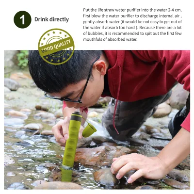 Manual Personal Water Filter Straw Removes Bacterial Parasites for Outdoor Emergency Preparedness Adventure Camping Hiking