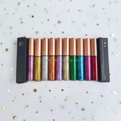 Factory Wholesale 10 Colors Natural Shining OEM Waterproof Eye Liner Private Label Liquid Glitter Eyeliner for Eyes Makeup