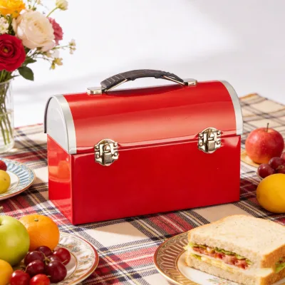 Portable Metal Tinplate Gift Storage Box with Handle Empty Chocolate Sweets Packaging Tin Can Decorative Gift Case for Kids