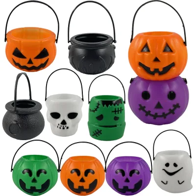 11 Pieces Pumpkin Trick or Treat Buckets Bulk Candy Holders Containers for Kids Halloween Goodie Bags