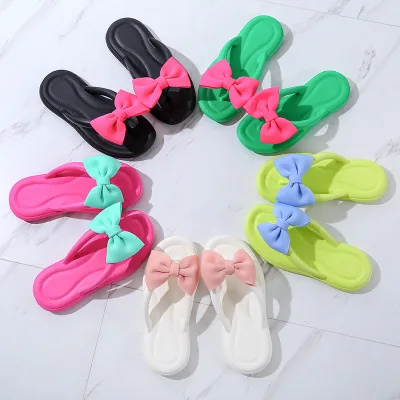 EVA for Squishy Cushioned Thick-Soled Non-Slip Deodorizing Stylish Outdoor Wear Fairy-Inspired Bow-Tie Decorated Flip-Flops