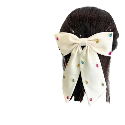 Colorful Crystal Satin Bow Hair Clip Stainless Steel Soccer Fan Accessory Unisex Game Day Hairpiece Sweet Daily Wear Wholesale