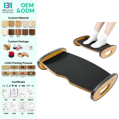 BH Rocking Foot Rest Ergonomic Foot Stool Under Desk Bamboo Wood Foot Rest with All Non Slip Mat for Under Desk at Work
