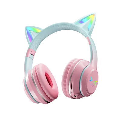 Gradient Cat Ear High-Power Wired+Wireless Dual Mode RGB Headset Balanced Armature Low Latency for Mobile Phone Audiophile