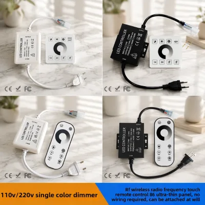 AIKEOU 220V High-voltage 86-panel Touch Remote Control IP20 Monochrome Neon Light COB Strip Dimmer Single-channel LED Controller