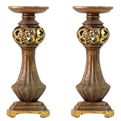 Retro Engraved Hand-painted Resin Golden Candlestick (pair) European Pattern Decor Dining Table / Living Room Creating Luxurious
