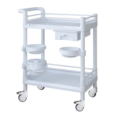 Wholesale Multi-functional White Grey Beauty Salon Spa Trolley Cart Nursing Hand Trolley with Bowl Dirt Bucket Drawer