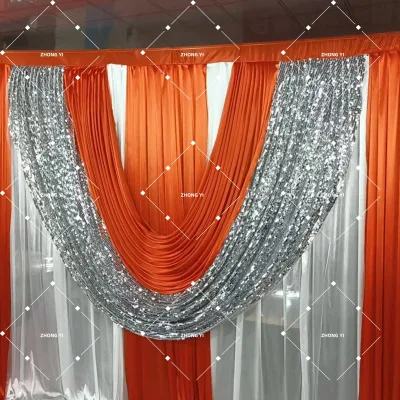 Festive Customized Sequin Curtain Backdrop Orange White Silver for Wedding & Celebration