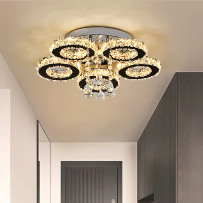 Modern Minimalist Five Rings K9 Crystal LED Ceiling Lamp for Living Room