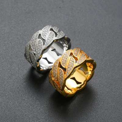 Hip Hop Ring New Men's Cuban Ring Inlaid with Zircon Chain Ring Trendy Couple Index Finger Ring