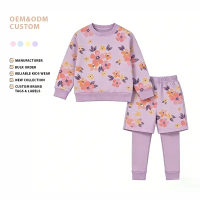 High Quality Customized Beautiful Floral Casual Girls' Children's Set Durable Wrinkle-Resistant Comfortable Breathable Long
