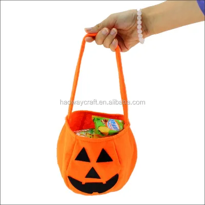 Felt Halloween Pumpkin Bag Tote Bag Candy Bag Treat or Trick
