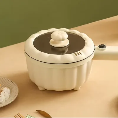 Multi-Functional Mini Electric Skillet with Nonstick Coating & Glass Lid Round Electric Cooking Pot