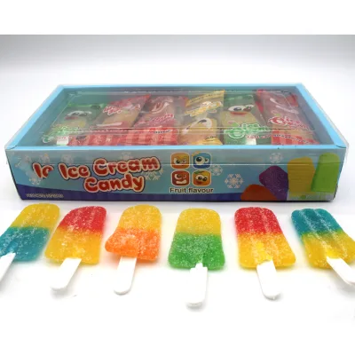 Wholesale Halal Gummy Candy Soft Sweet Ice Cream Shaped Multi Fruit Flavor Lollipop Box & Bottle