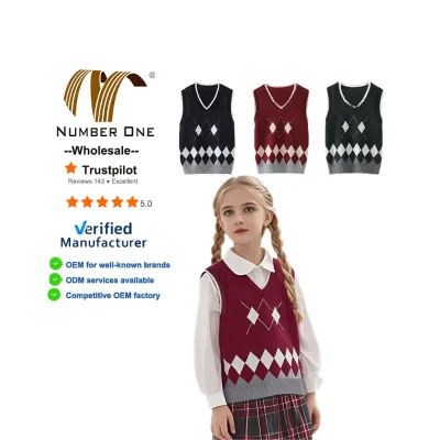 Children Sleeveless Waistcoat School Uniform Vintage Preppy Style V-Neck Knitted Sweater Vest for Teen Girls Outerwear
