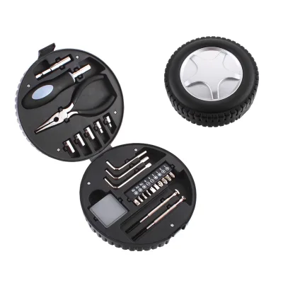 Wholesale Promotional Gift Set of Tire-type Tool Kits. Set of Tire-shaped Tool Sets. 24-piece Set of Automotive Tire Tool Kits.