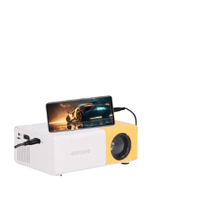 YG300 LED Mini Projector 320x240 Resolution Built-In Speakers 400-600 Lumens Android 9 Short Throw 3 Pieces Glass Lens Portable