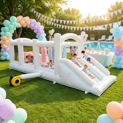 Home Use Macaron Themed PVC Material Inflatable Obstacle Course with Slide for Kids' Activities and Party Rentals