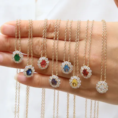 Personalized Gemstone Birthstone Necklace Zircon Birthstone Pendant Chain Necklace Monther's Day Gifts