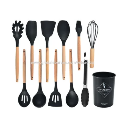 Kitchen Accessories Kitchenware cooking utensil set Silicone Kitchen Utensil Set With Wooden Handle