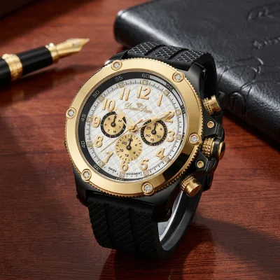 High Quality Sport Fashion Men's Quartz Watch 316L Stainless Steel Case Arabic Numeral Dial 22mm Silicone Strap Week Pointer