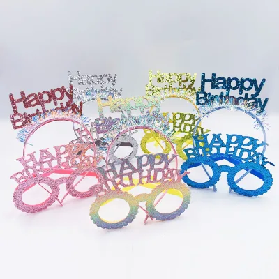 New Cross-border Happy Birthday Glitter Gold Silk English Letter Headband Glasses Set China Party Decoration Supplies