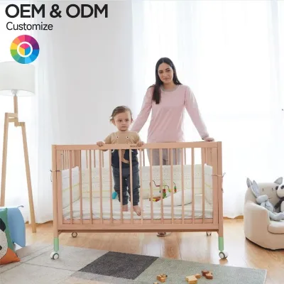 Customizable Ce/Fda/Iso Certified Waterproof Heat-Resistant Natural Wood Baby Bed Handmade Baby Crib Wooden Baby Bed With Wheels