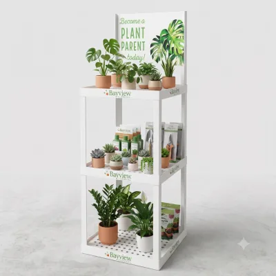 Lightweight Modular Plastic Water Resistant Easy Assembly 3-Shelf Modern Floor Standing Retail Display Rack for Garden Plants