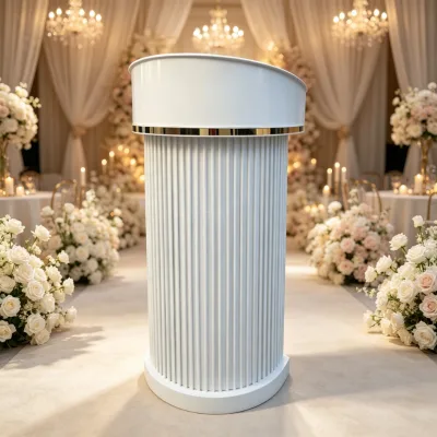 Factory Custom Round Metal Ceremony Pulpit Cylindrical Ribbed Speaking Stand For Banquet Event Luxury Wedding Stage
