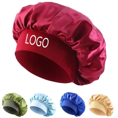 Wholesale Dark Red Satin Hair Bonnet Comfort  Wide Band Sleeping Cap Reduce Hair Breakage for Night Rest Daily Hair Protection