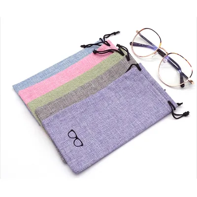 Factory Wholesale Linen Eyeglasses Pouch Custom Logo Women Optical Glasses Jewelry Storage Bags Drawstring Sunglasses Bag