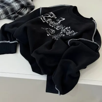 Kids Cotton Crew Neck Sweater Autumn New Arrival Korean-Style Boys Letter-Print Minimalist Long-Sleeve T-Shirt
