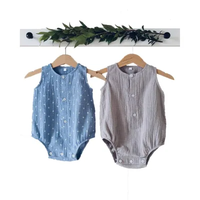 OEM Service Summer Cute Boys Girls Sleeveless Short Baby Bodysuit Muslin Romper