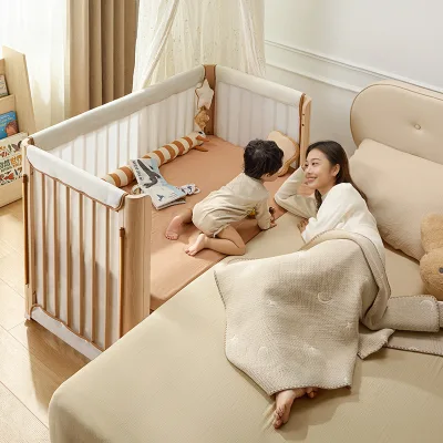 Heavy Duty Wooden Bed Crib Curved Ergonomic Design Anti Scratch Surface for Active Toddlers and Durable Longevity