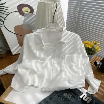 Blouse women's summer silk thin shirt advanced wrinkle-resistant long-sleeved blouse two-piece set