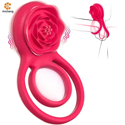Factory Wholesale Vibrating Cock Ring Penis Sleeve with Rose Clitoral Stimulator 7 Vibration Penis Ring Vibrator for Men Couples
