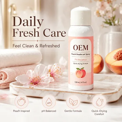 Private Label Feminine Care Antiperspirant Clean Fresh Spray Odor Control Deodorizing Long Lasting Peach Scent Body Mist Spray