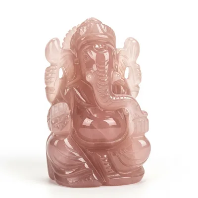 Rose Quartz Ganesha Statue | Hand-Carved Gemstone | Rudra Gems | Spiritual Deity Figurine | Wholesale Supplier India