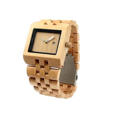 Hot Sale Luxury Square Wooden Wrist Watch Multi-function Japanese Quartz Movement Watches