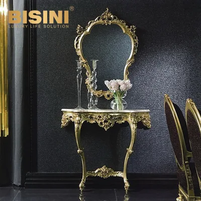 Exquisite Simple Gilded Border French Gold Leaf Console Mirror High-grade Furniture Antique Console Table with Mirror