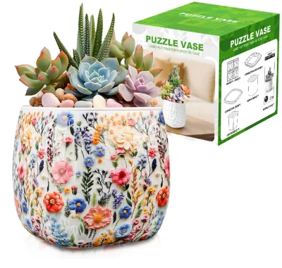 New Create 96-Piece 3D Plastic Puzzle Vase 11x11x11cm DIY Craft Kit Home Decor Flower Lover Mother's Day Gift Idea
