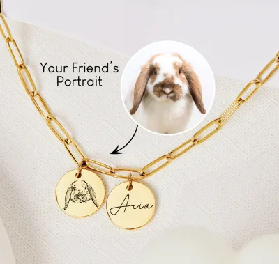 Trendy Custom Stainless Steel Pet Portrait Necklace Name Engraved Cat Dog Photo Personalized Memorial Gift for Mom Pet Lovers